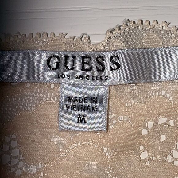 Guess Peach Lace Bodysuit Lace-Up Front Lined Top Sheer Bottom Snap Crotch M - Picture 5 of 8